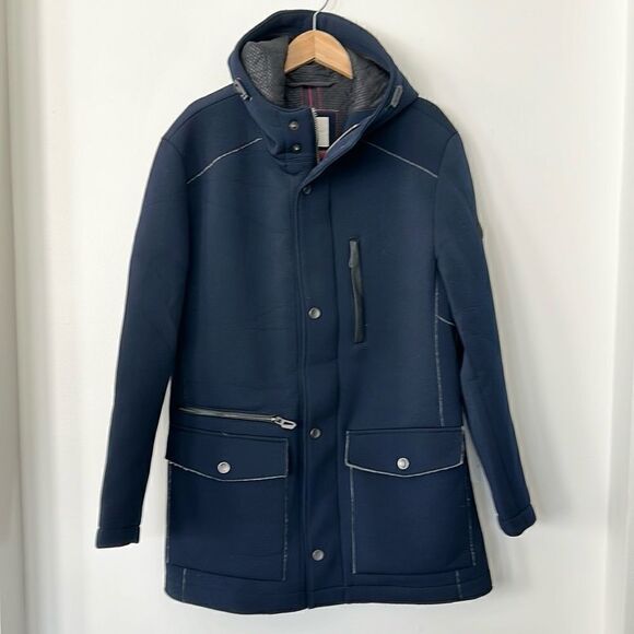 Bugatti FlexCity Mens Navy Blue Hooded Jacket 40R - Picture 1 of 11